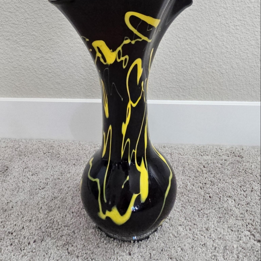 Black and Yellow  Blown Glass Artistic Vase